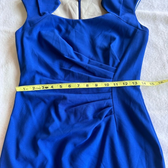 Calvin Klein Dress Royal Blue Ruched Waist Cap Sleeve Dress Size 4 - Picture 4 of 8
